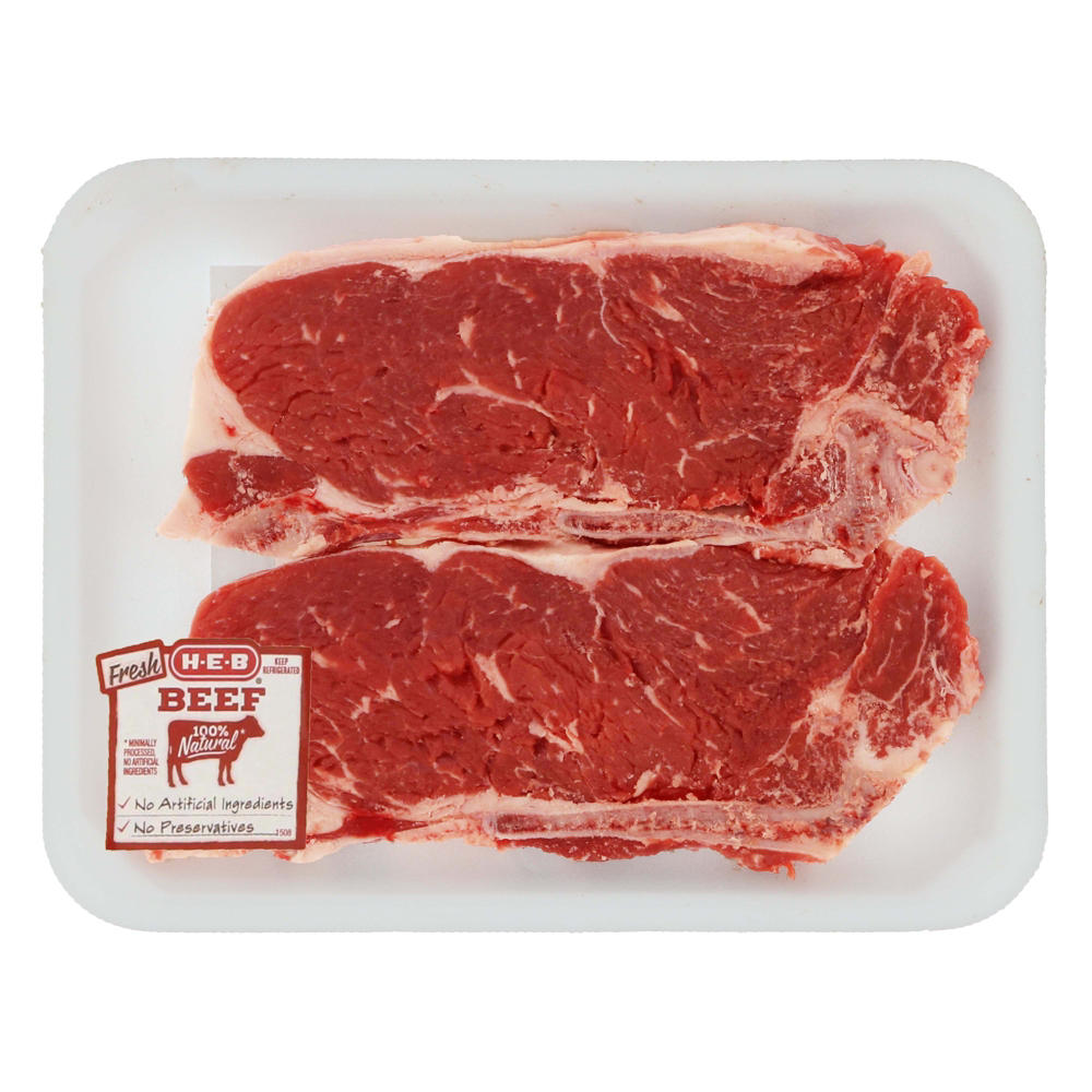 H-E-B Beef New York Strip Steak Bone-In Thin, USDA Select, Avg. 1.0 lb