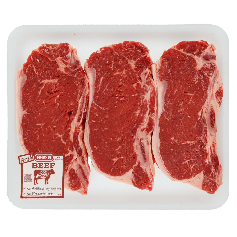 H-E-B Beef New York Strip Steak Bone-In Value Pack, USDA Select , Avg. 1.96 lbs