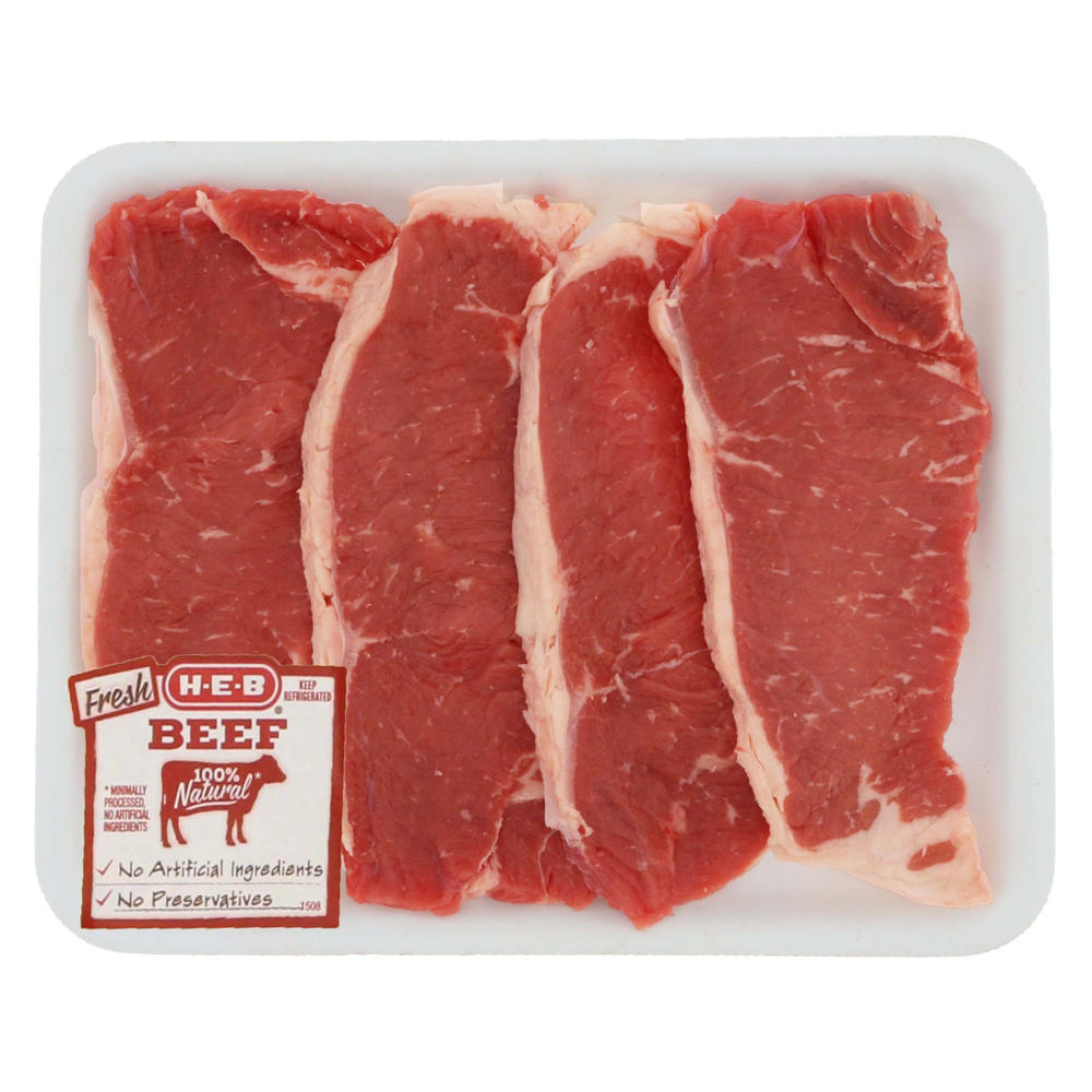 H-E-B Boneless Beef New York Strip Steaks, Thin Cut - USDA Select - Value Pack, Avg. 1.32 lbs
