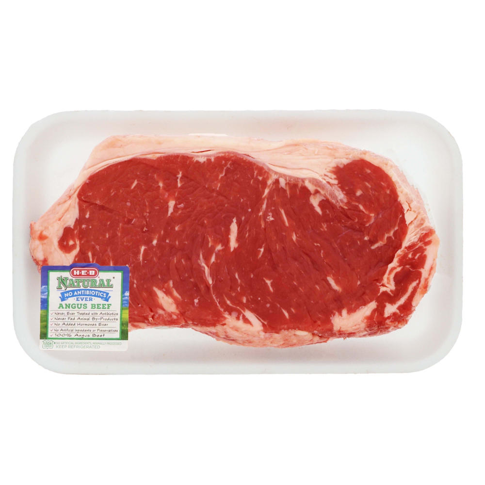 H-E-B Natural Beef New York Strip Steak Boneless Thick, USDA Choice, Avg. 0.75 lb
