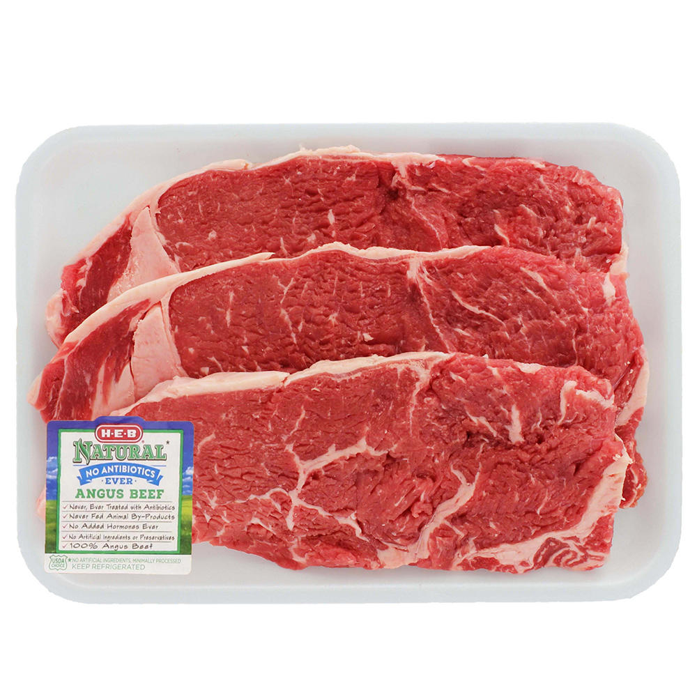 H-E-B Natural Beef New York Strip Steak Boneless Thin, USDA Choice, Avg. 0.8 lb
