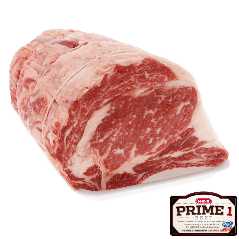 H-E-B Prime 1 Beef Large End 3-Rib Ribeye Roast - Cut & Tied, Avg. 9.0 lbs
