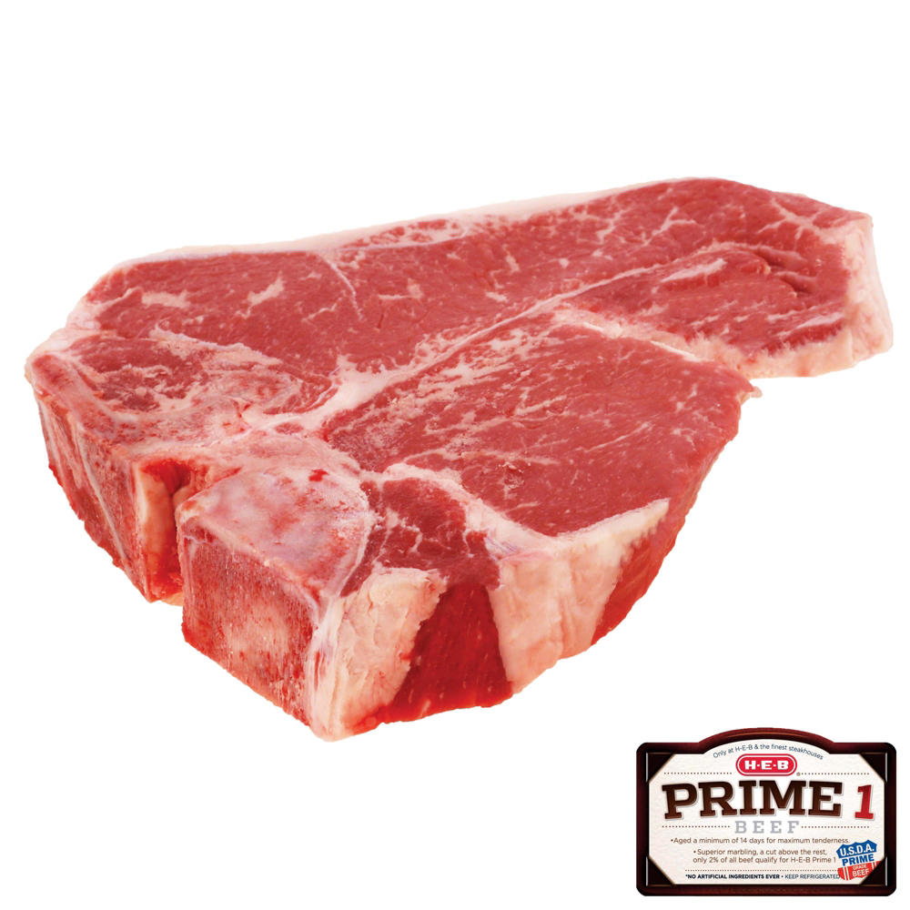 H-E-B Prime 1 Beef Bone-in T-Bone Steak, Thick Cut, Avg. 2.0 lbs