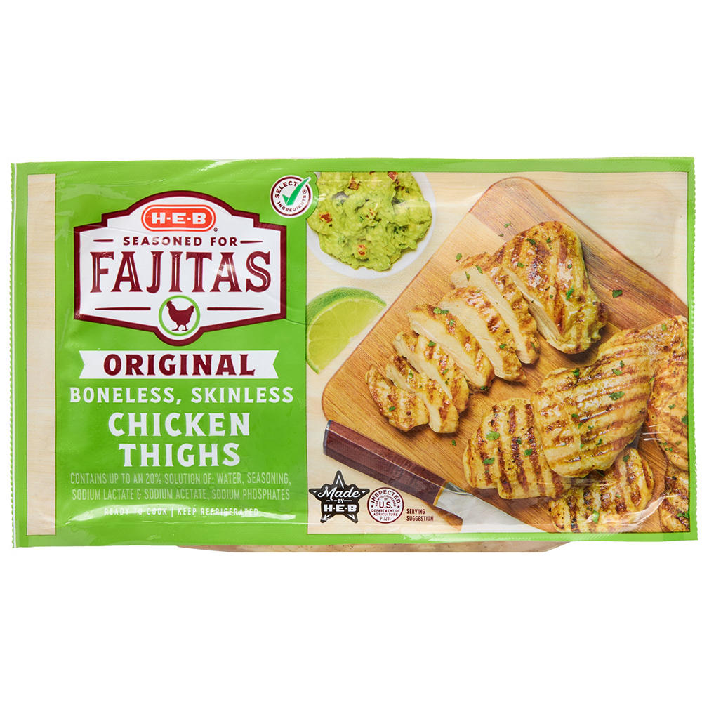 H-E-B Seasoned Boneless Skinless Chicken Thighs for Fajitas, Avg. 2.2 lbs