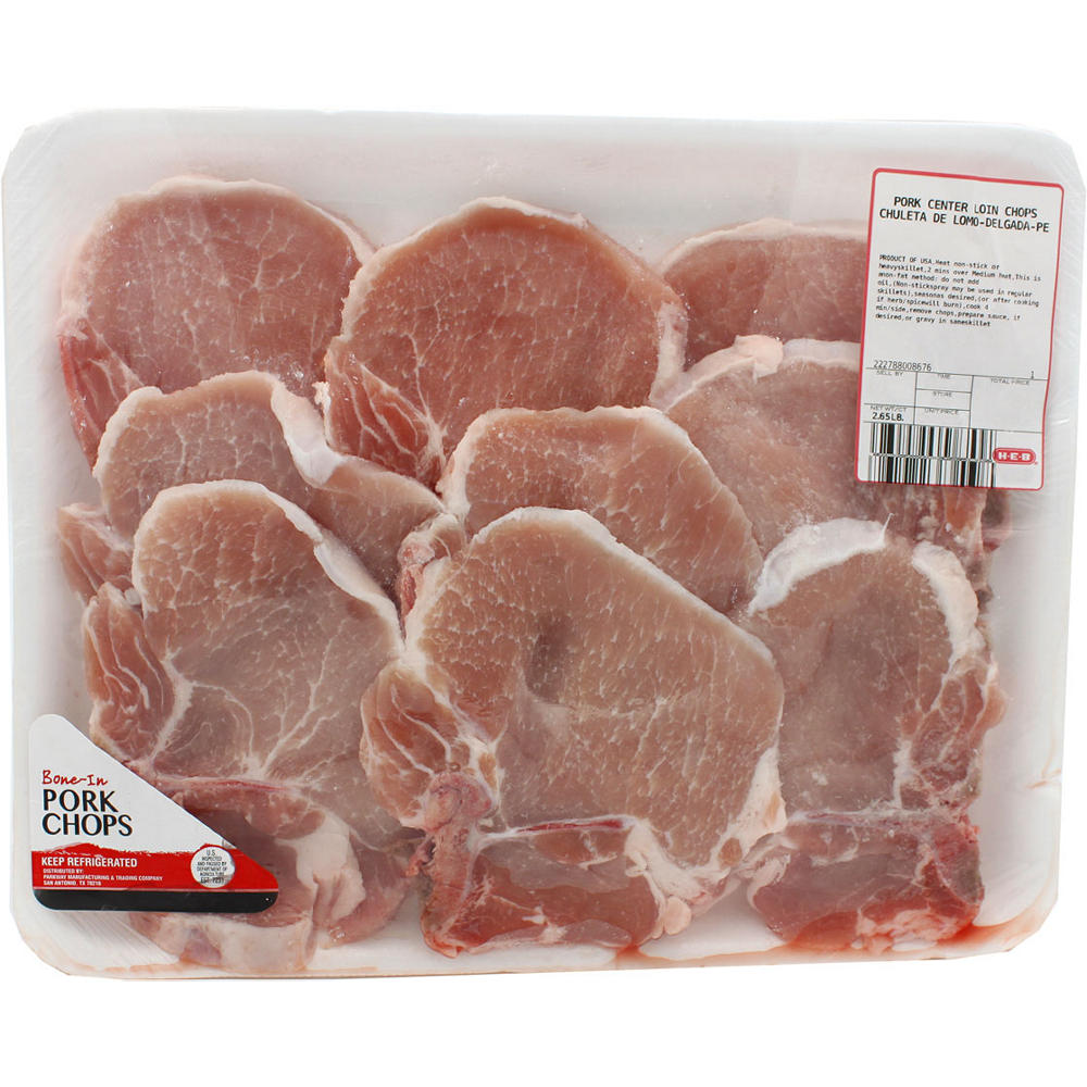 H-E-B Bone-in Center Loin Pork Chops, Thin Cut - Value Pack, Avg. 2.5 lbs