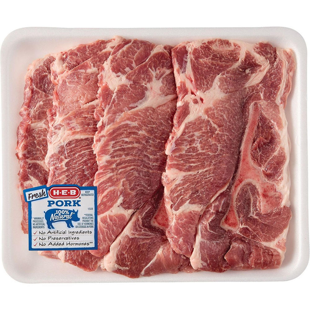H-E-B Bone-in Boston Butt Pork Steaks - Value Pack, Avg. 2.52 lbs