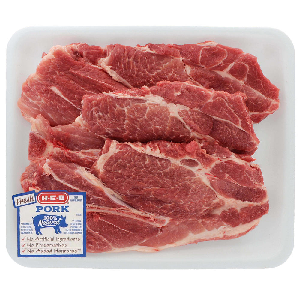 H-E-B Bone-in Boston Butt Pork Steaks, Thick Cut - Value Pack, Avg. 2.75 lbs