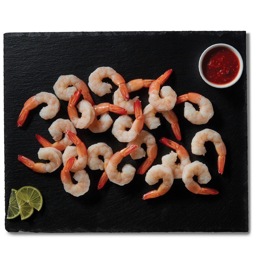 H-E-B Fish Market Tail-On Jumbo White Cooked Shrimp, 26 - 30 ct/lb, lb