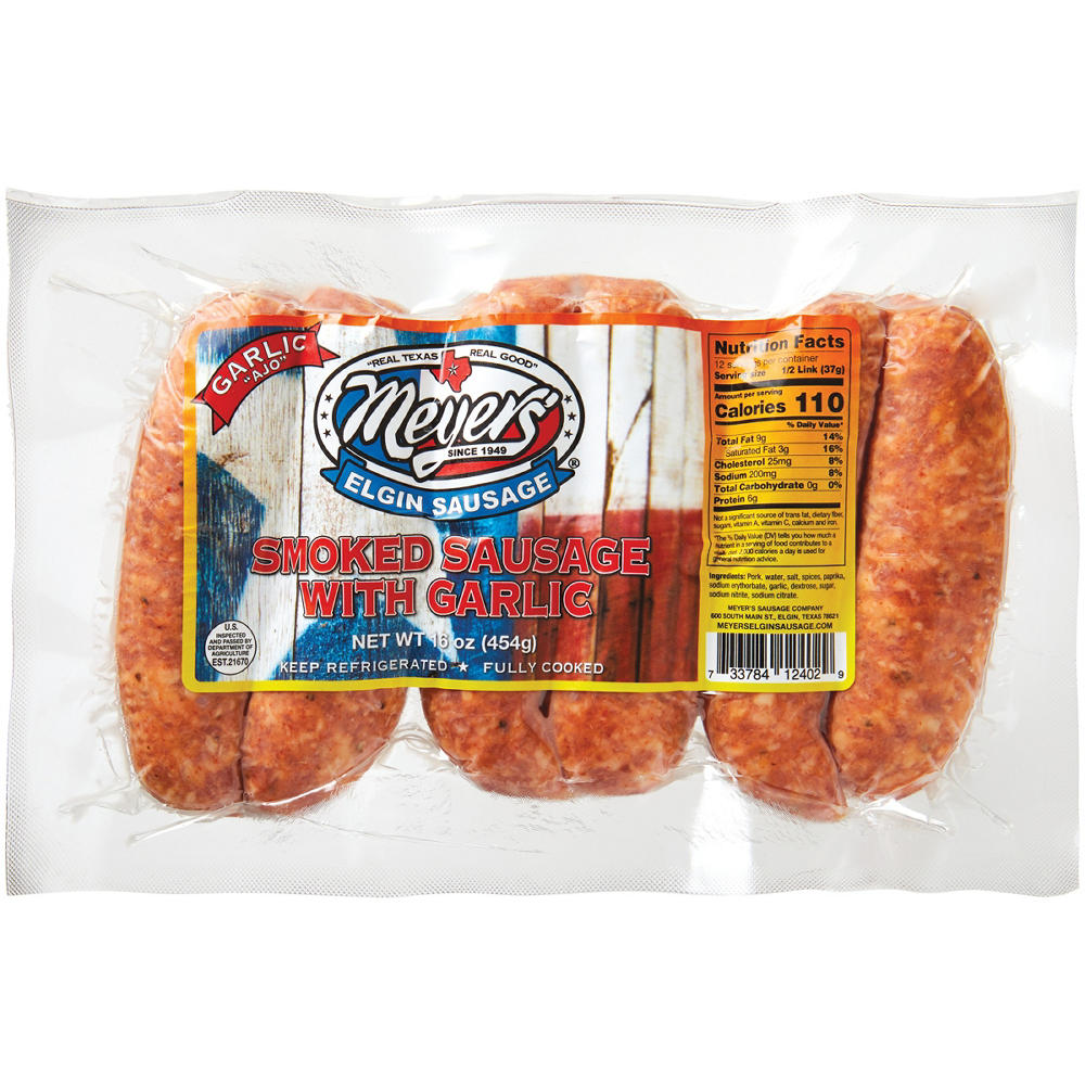 Meyer's Pork Smoked Sausage Links - Garlic, 6 ct
