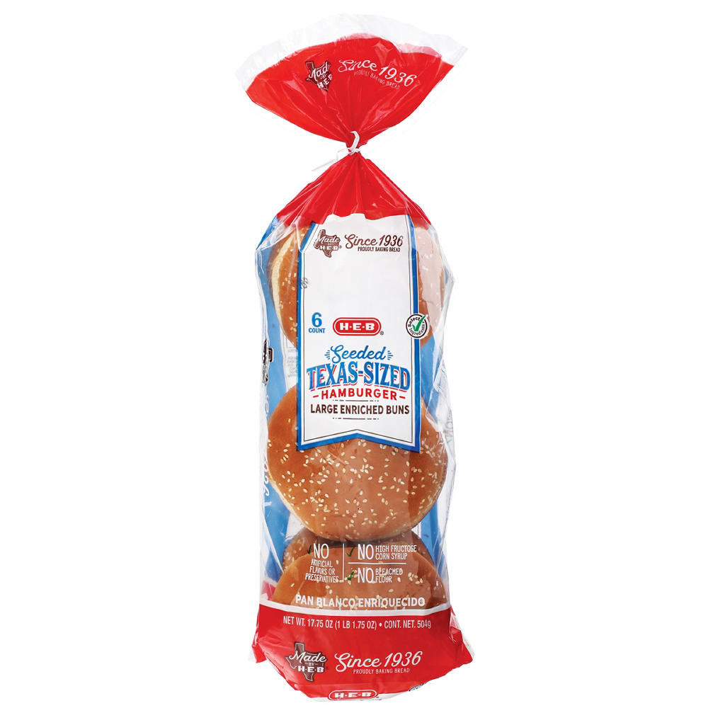 H-E-B Texas Sized Seeded Hamburger Buns, 6 ct