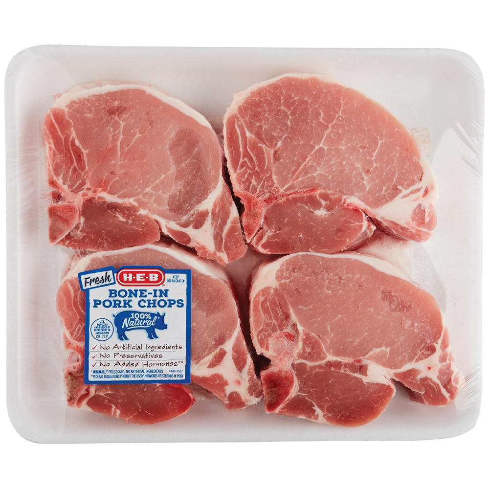 H-E-B Bone-in Center Loin Ribeye Pork Chops, Thick Cut - Value Pack, Avg. 2.85 lbs
