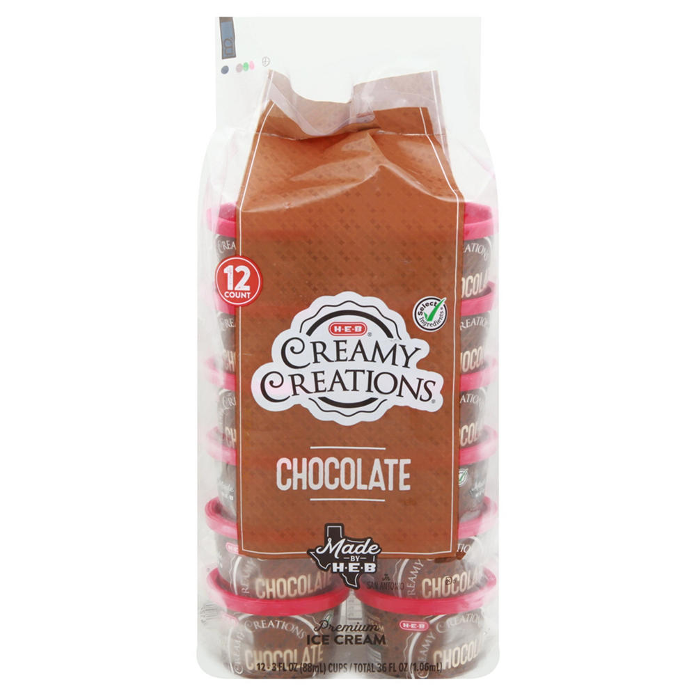 H-E-B Creamy Creations Chocolate Ice Cream Cups, 12 ct