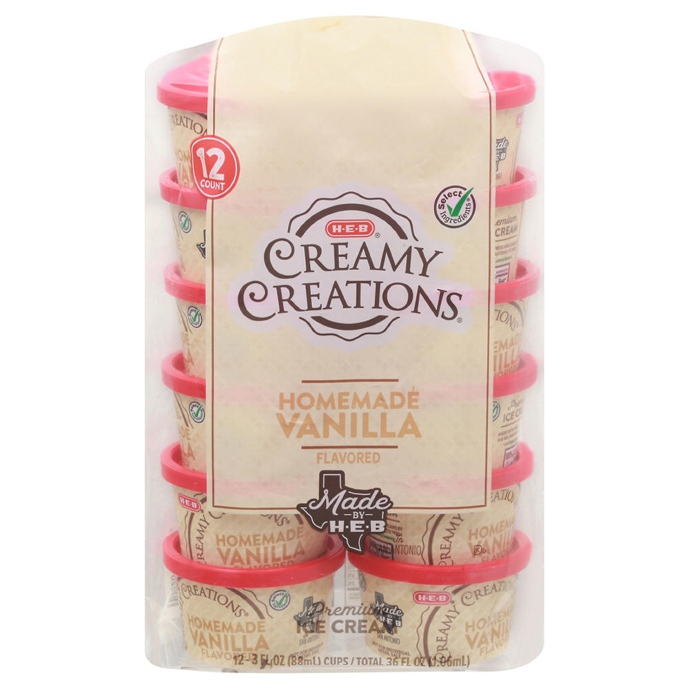 H-E-B Creamy Creations Homemade Vanilla Ice Cream Cups, 12 ct