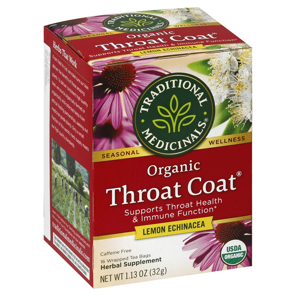 Traditional Medicinals Organic Throat Coat Lemon Echinacea Herbal Tea Bags, 16 ct
