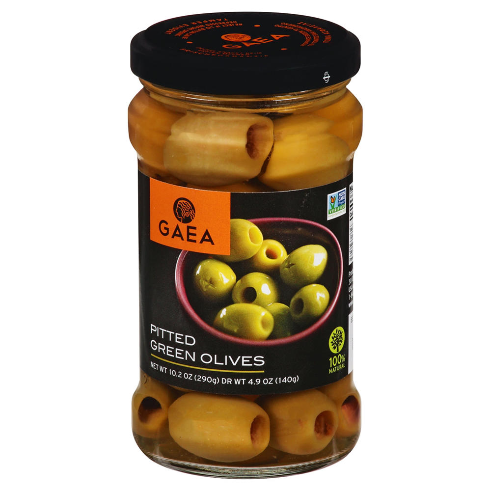 Gaea Pitted Green Olives, 10.2 oz