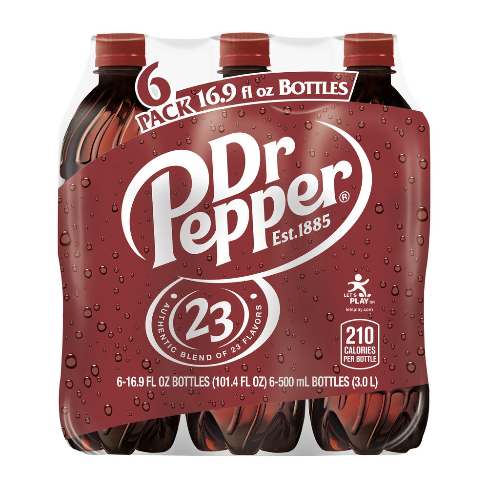 Dr Pepper Soda 6 pk Bottles, 16.9 oz