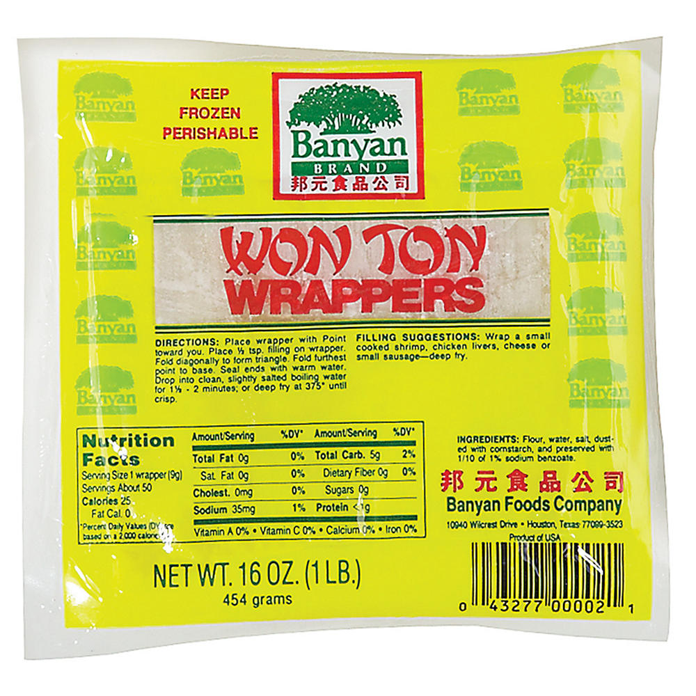 Banyan Foods Frozen Won Ton Wrappers, 1 lb