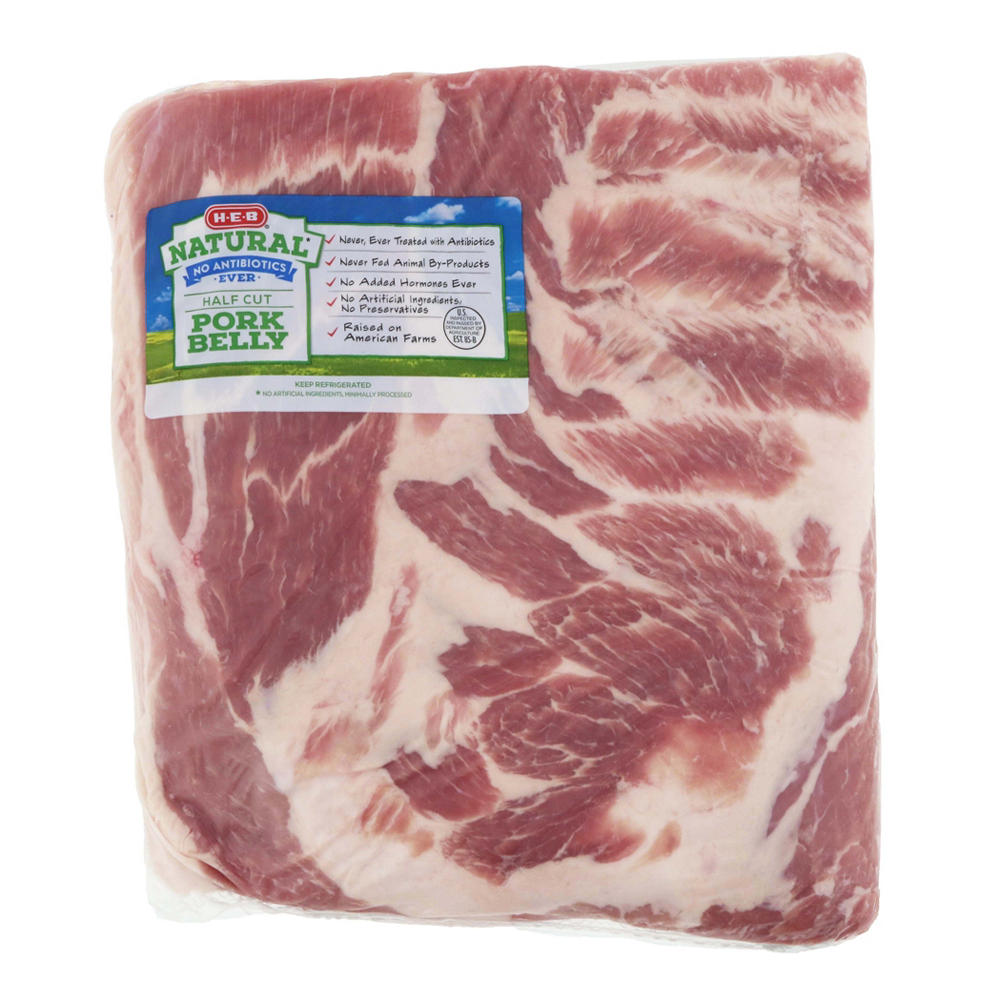 H-E-B Natural Half Cut Pork Belly, Avg. 4.83 lbs