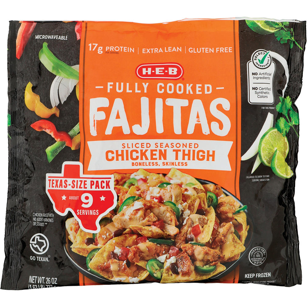 H-E-B Fully Cooked Frozen Seasoned Chicken Thigh Fajitas - Texas-Size Pack, 26 oz