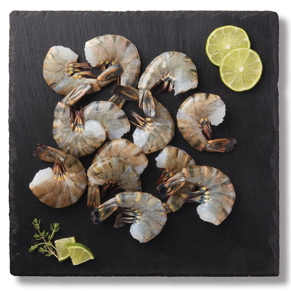 H-E-B Fish Market Easy Peel Deveined Colossal Black Tiger Raw Shrimp, 8 - 12 ct/lb, lb