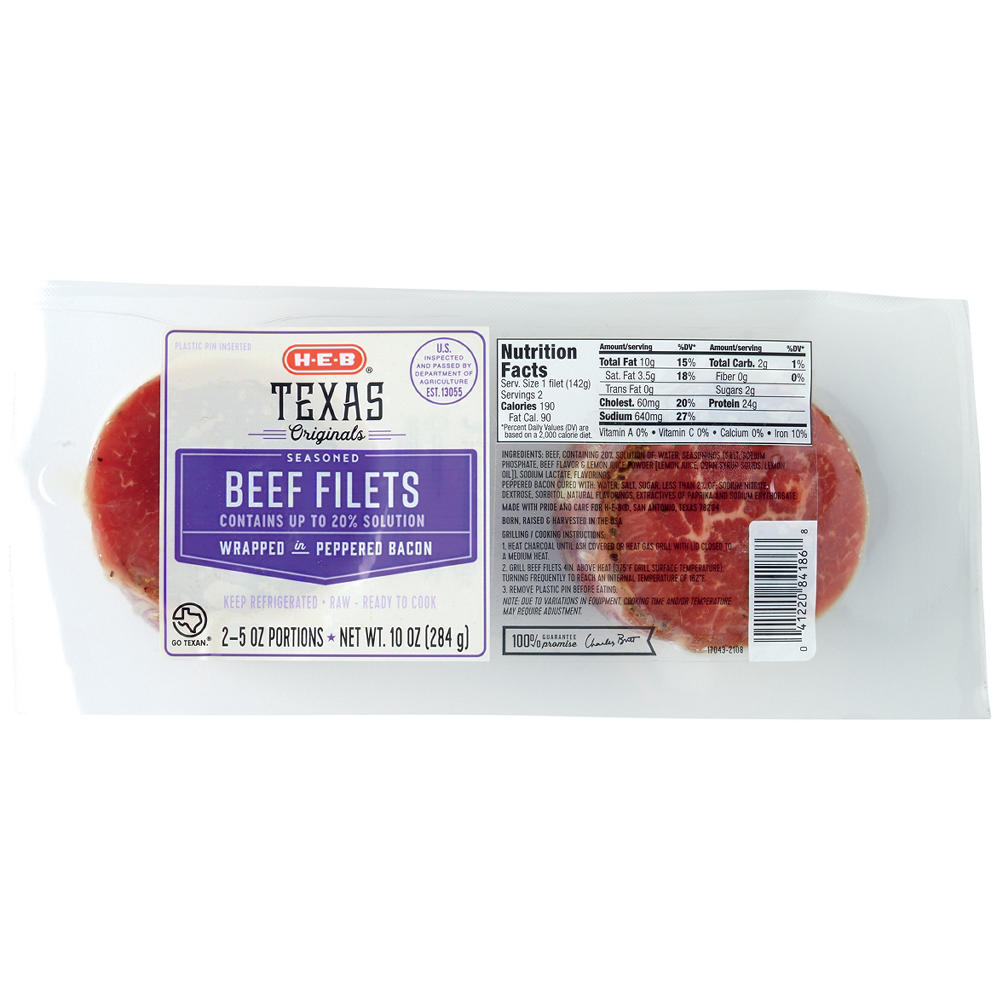 H-E-B Texas Originals Bacon Wrapped Beef Filets - Pepper, 2 ct