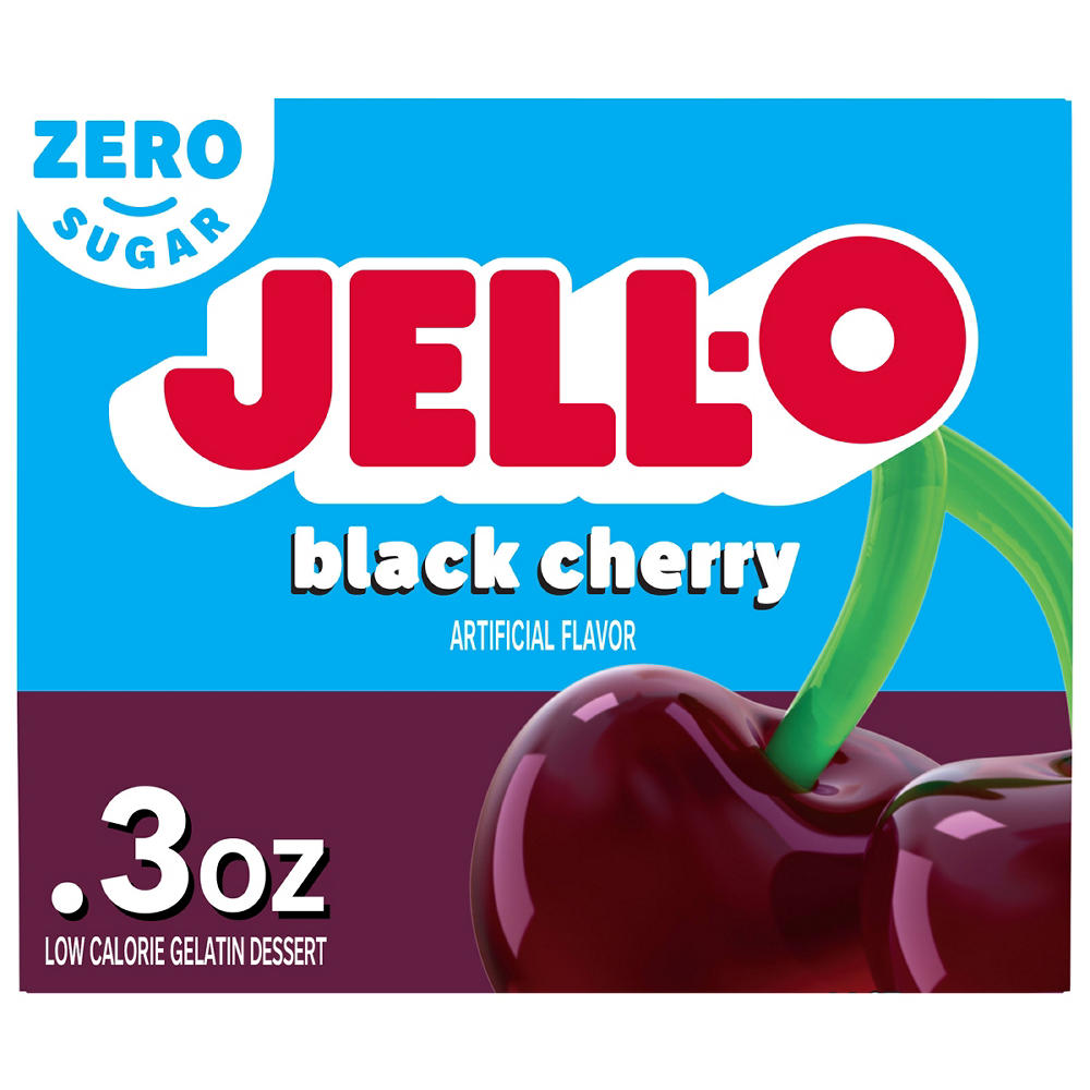Jell-O Zero Sugar Black Cherry Gelatin Dessert Mix, 0.3 oz