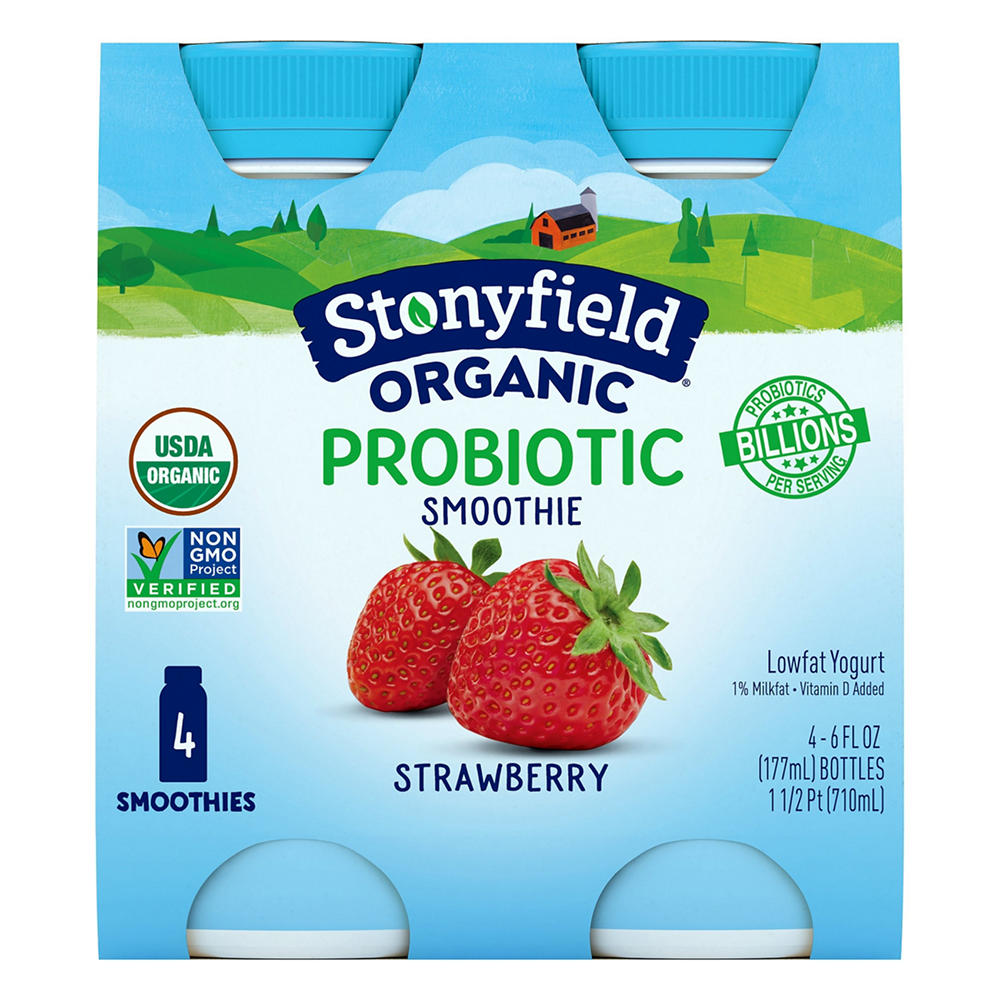 Stonyfield Organic Probiotic Yogurt Drink 4 pk Bottles - Strawberry, 6 oz