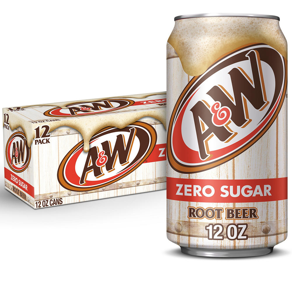 A&W Zero Sugar Root Beer Caffeine Free Soda 12 pk Cans, 12 oz