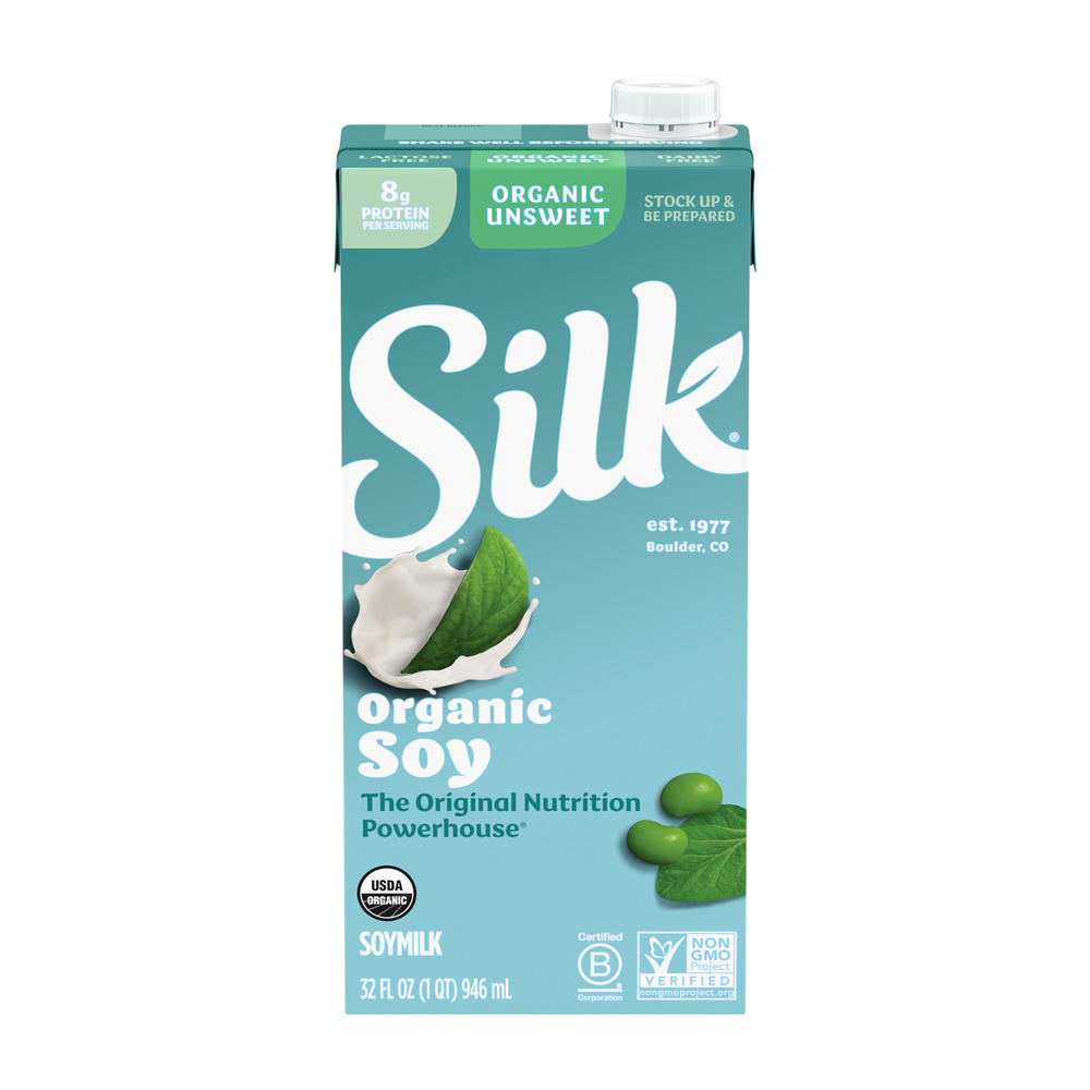 Silk Organic Unsweet Shelf-Stable Soy Milk, 32 oz