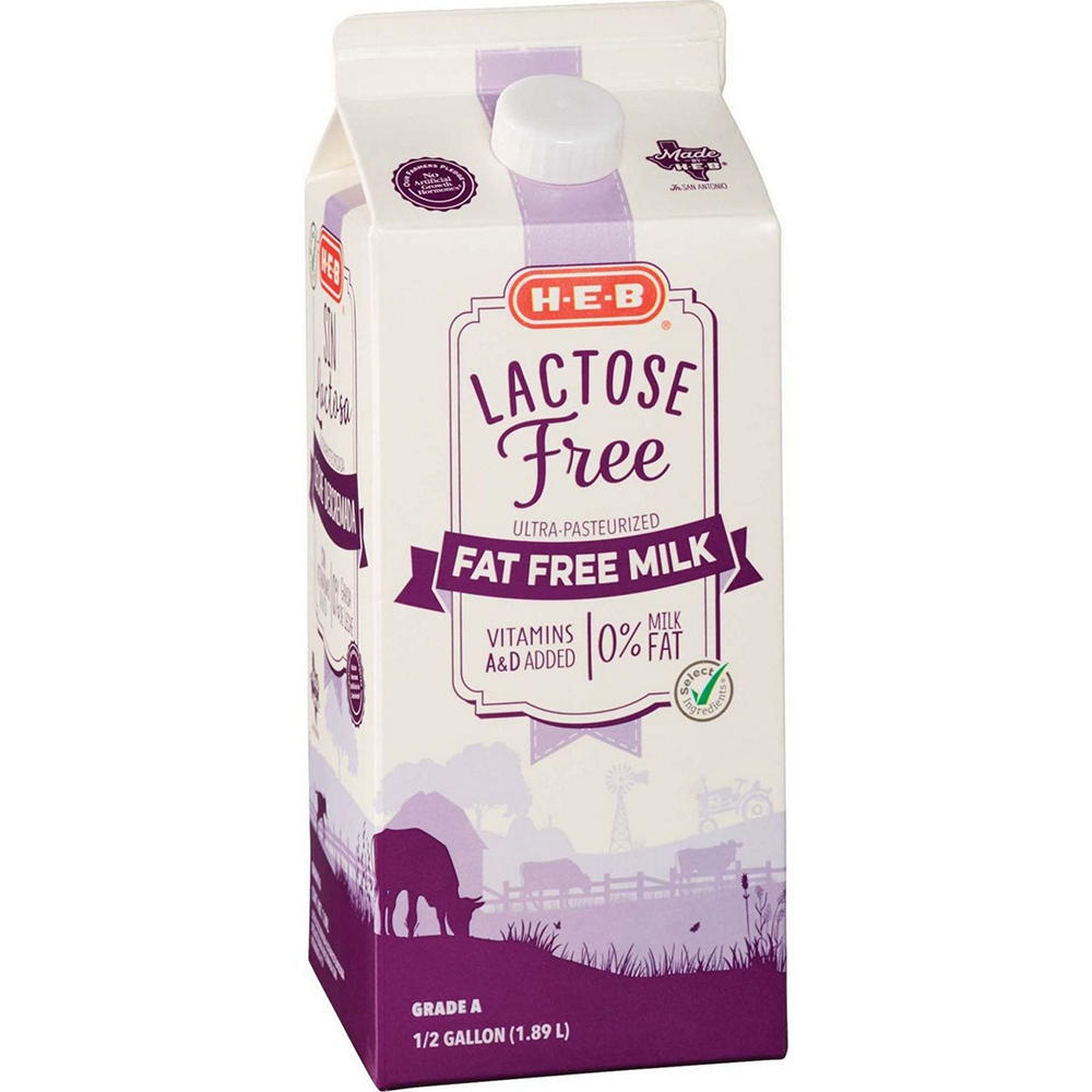 H-E-B Lactose Free Fat Free Milk, 1/2 gal