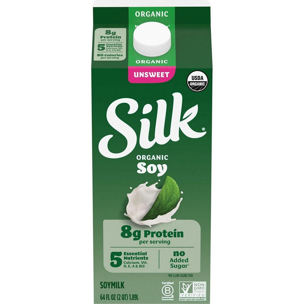 Silk Organic Unsweetened Soymilk, 1/2 gal
