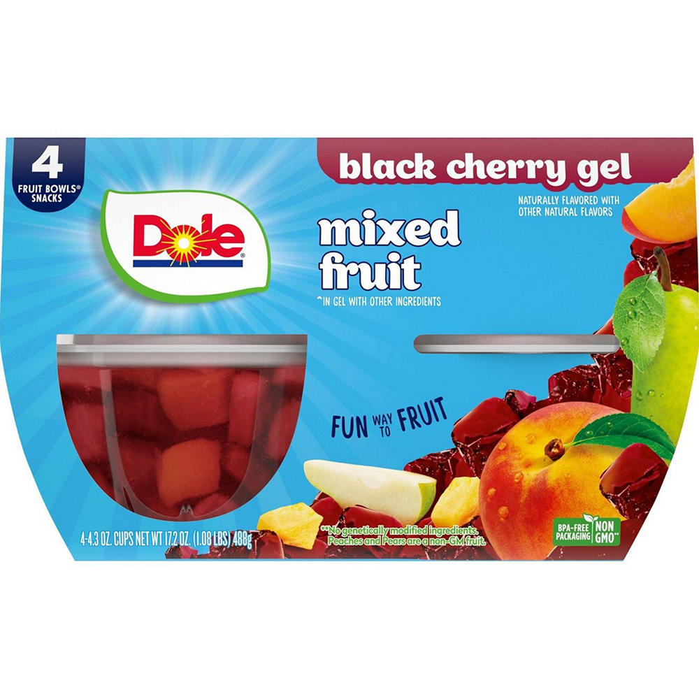 Dole Fruit Bowls - Mixed Fruit in Black Cherry Flavored Gel, 4 ct