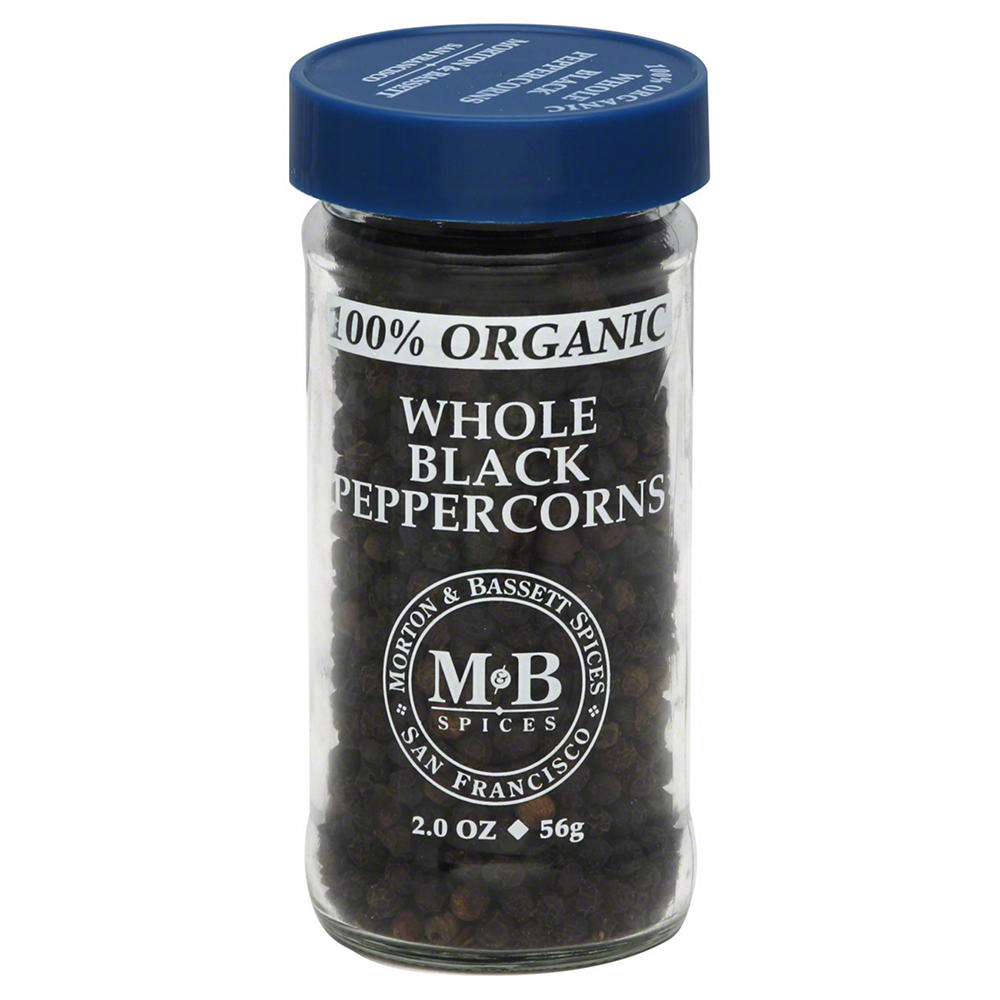 Morton & Bassett 100% Organic Whole Black Peppercorns, 2 oz