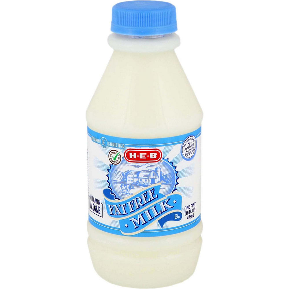 H-E-B Fat-Free Milk, 1 pt
