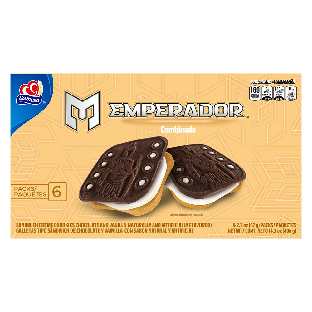 Gamesa Emperador Chocolate & Vanilla Sandwich Creme Cookies, 6 ct