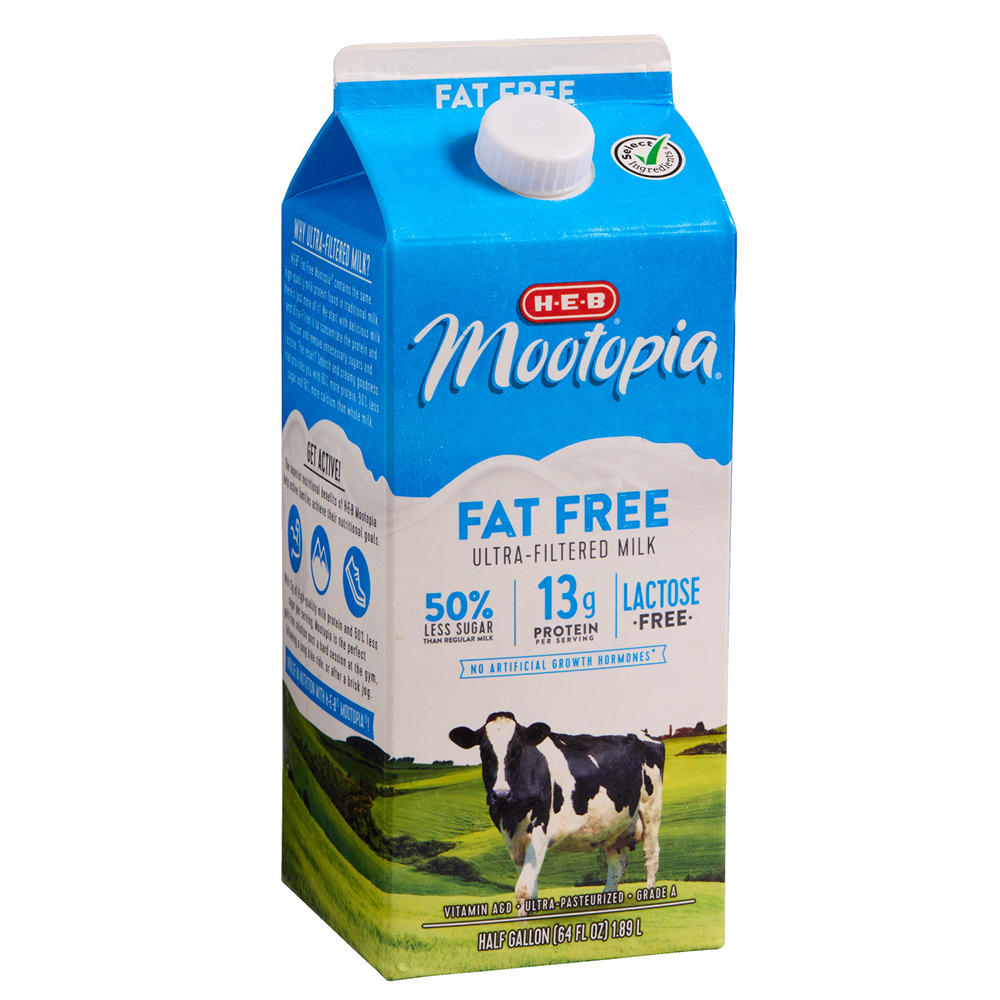 H-E-B Mootopia 13g Protein Lactose Free Fat Free Milk, 1/2 gal