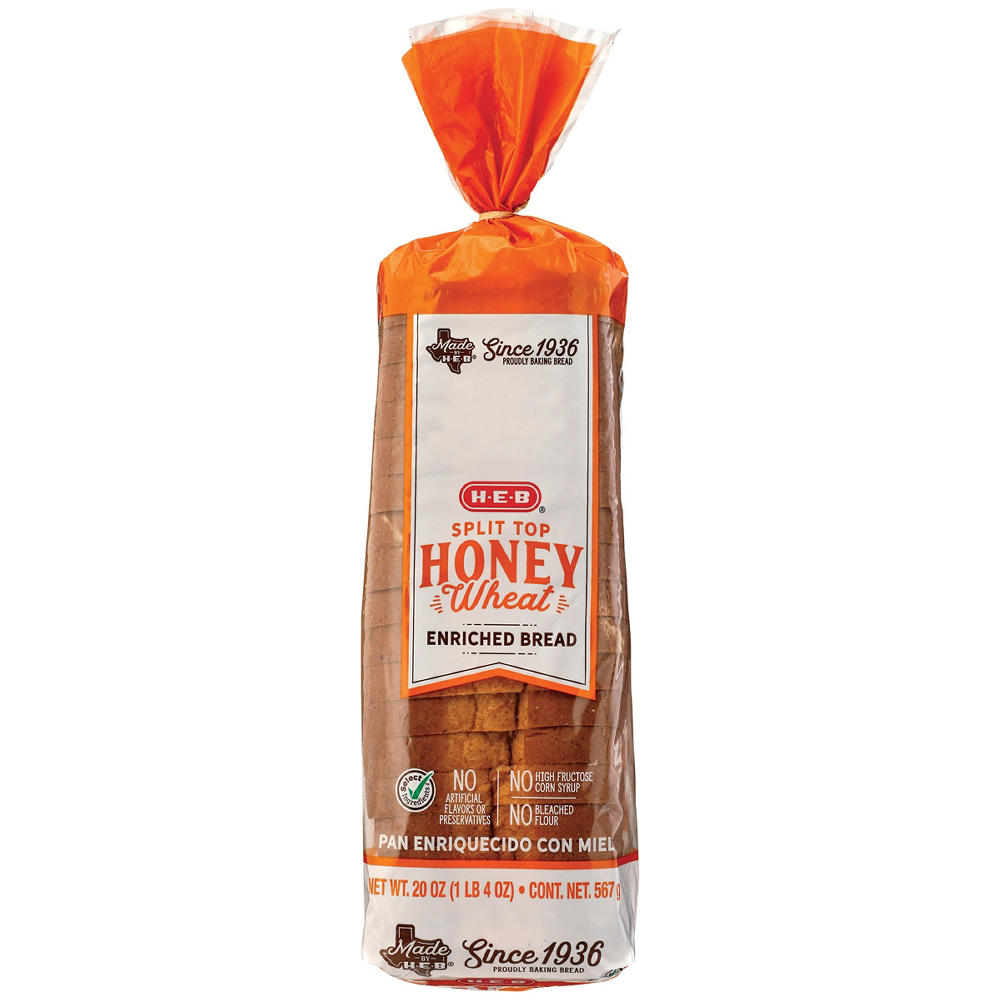 H-E-B Split Top Honey Wheat Enriched Sliced Bread, 20 oz