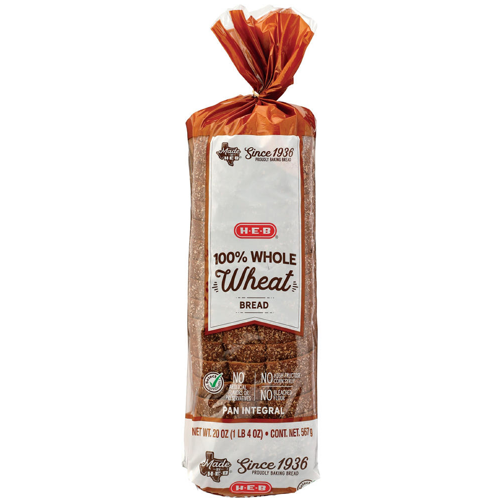 H-E-B 100% Whole Wheat Sliced Bread, 20 oz