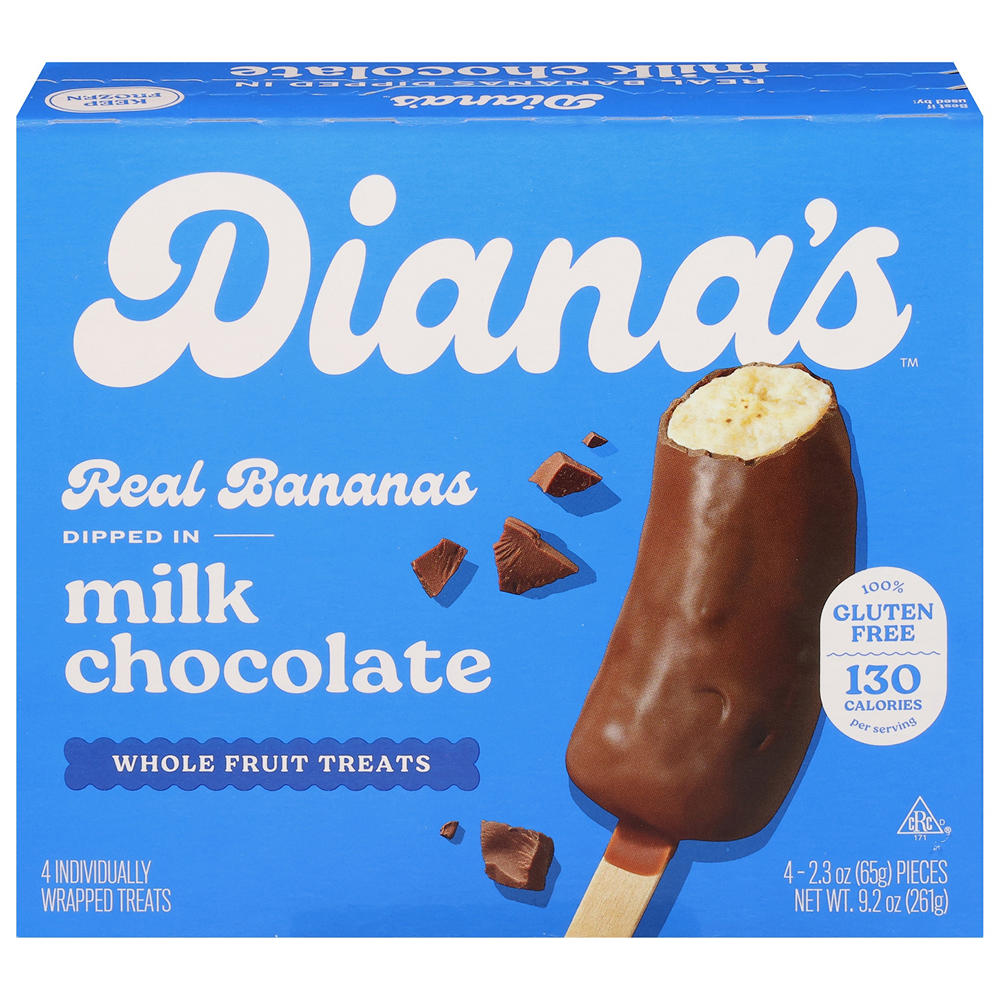 Diana's Bananas Frozen Milk Chocolate-Covered Banana Snacks, 4 ct