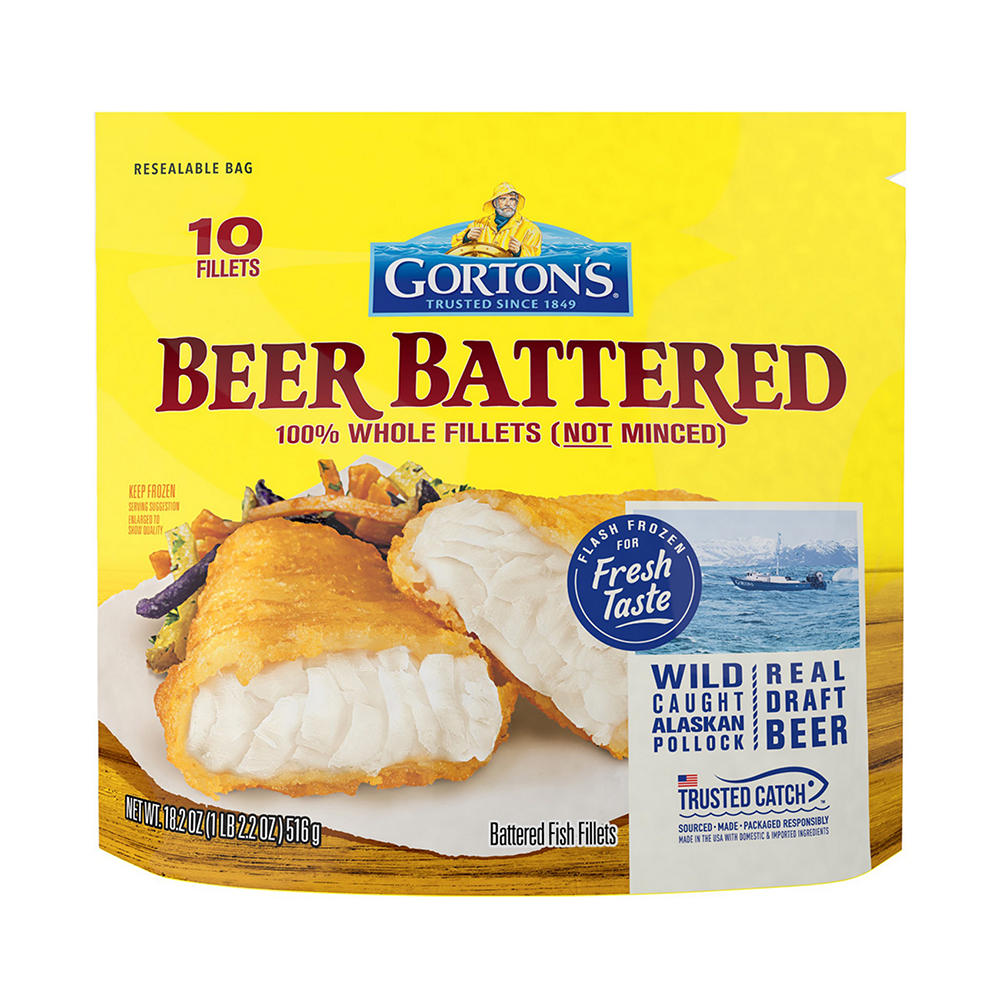 Gorton's Frozen Beer Battered Whole Pollock Fish Fillets, 18.2 oz