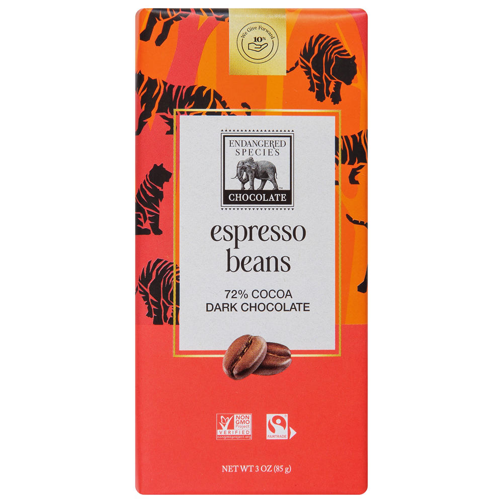 Endangered Species Espresso Beans Dark Chocolate Bar, 3 oz