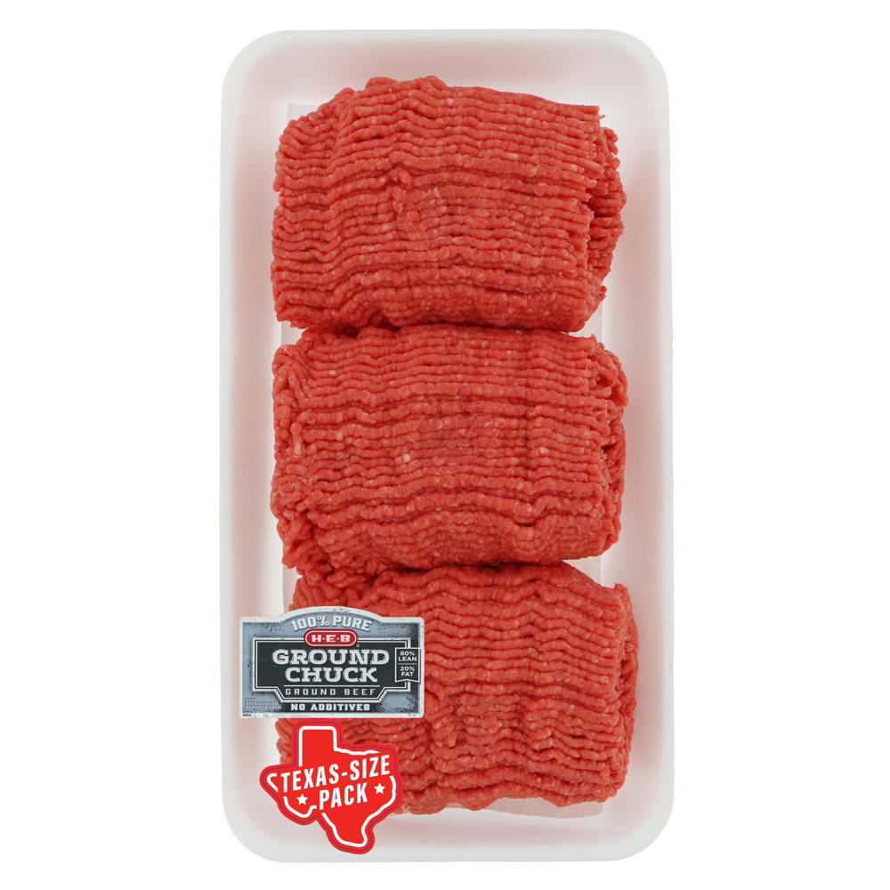 H-E-B 100% Pure Ground Beef Chuck, 80% Lean - Texas-Size Pack, Avg. 4.5 lbs