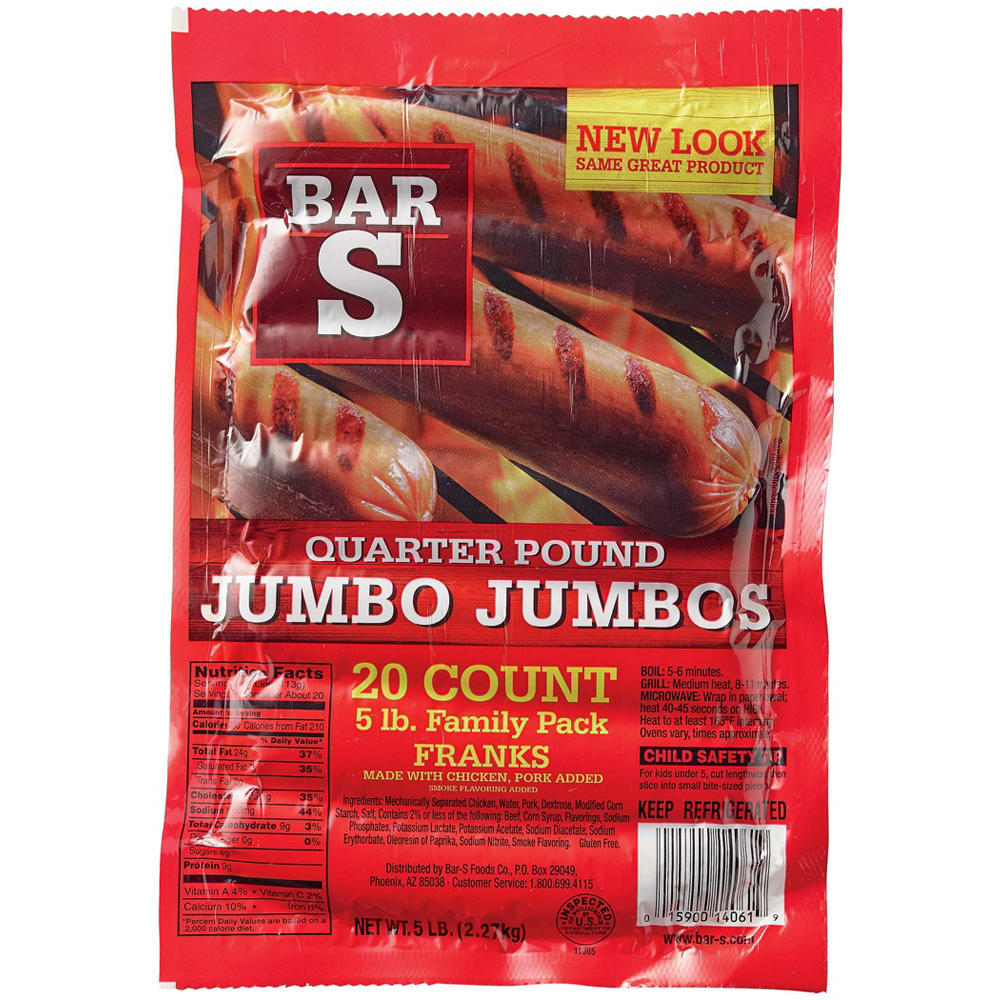 Bar S Quarter Pound Jumbo Jumbos Franks Hot Dogs - Family Pack, 20 ct