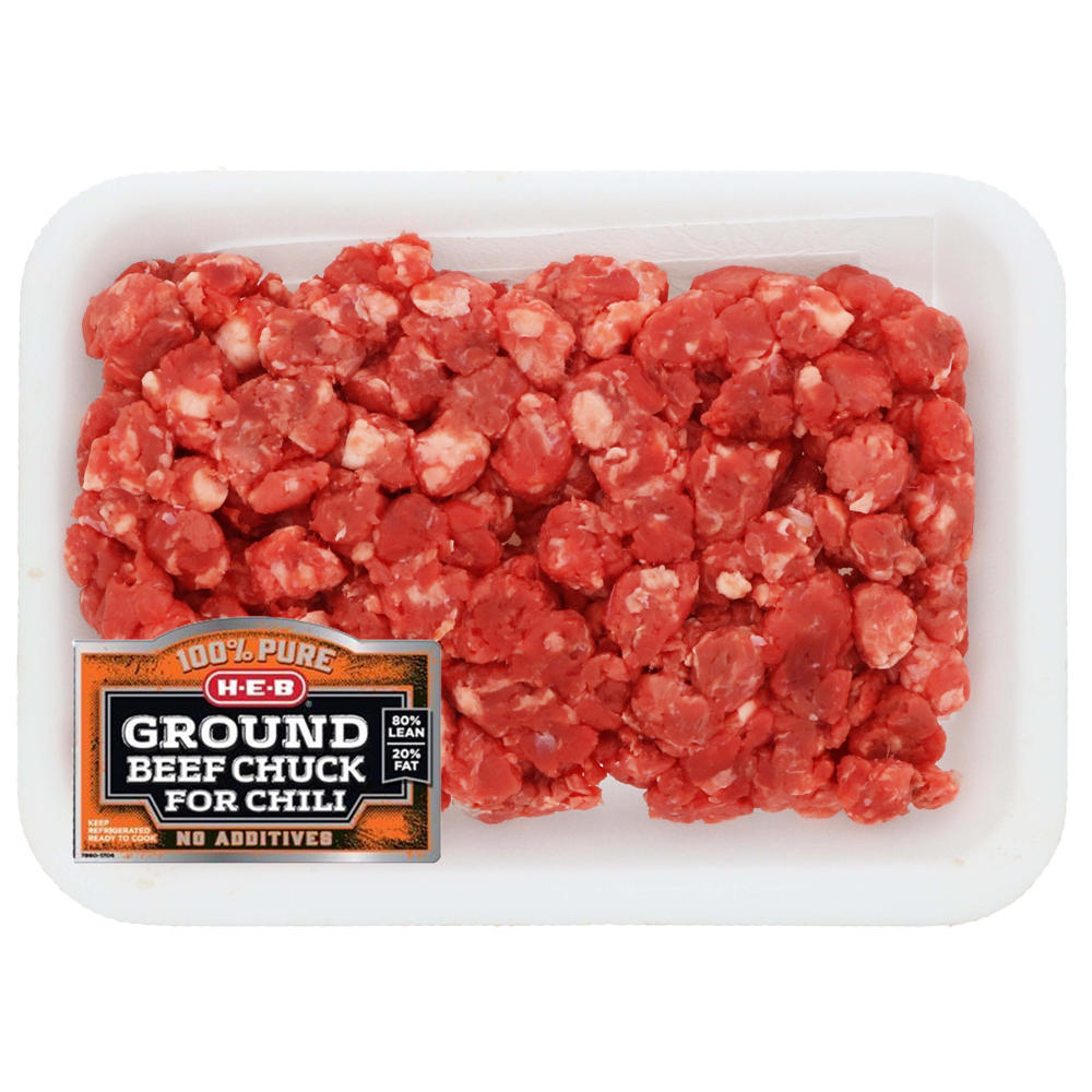 H-E-B 100% Pure Ground Beef Chuck for Chili, 80% Lean, Avg. 1.35 lbs