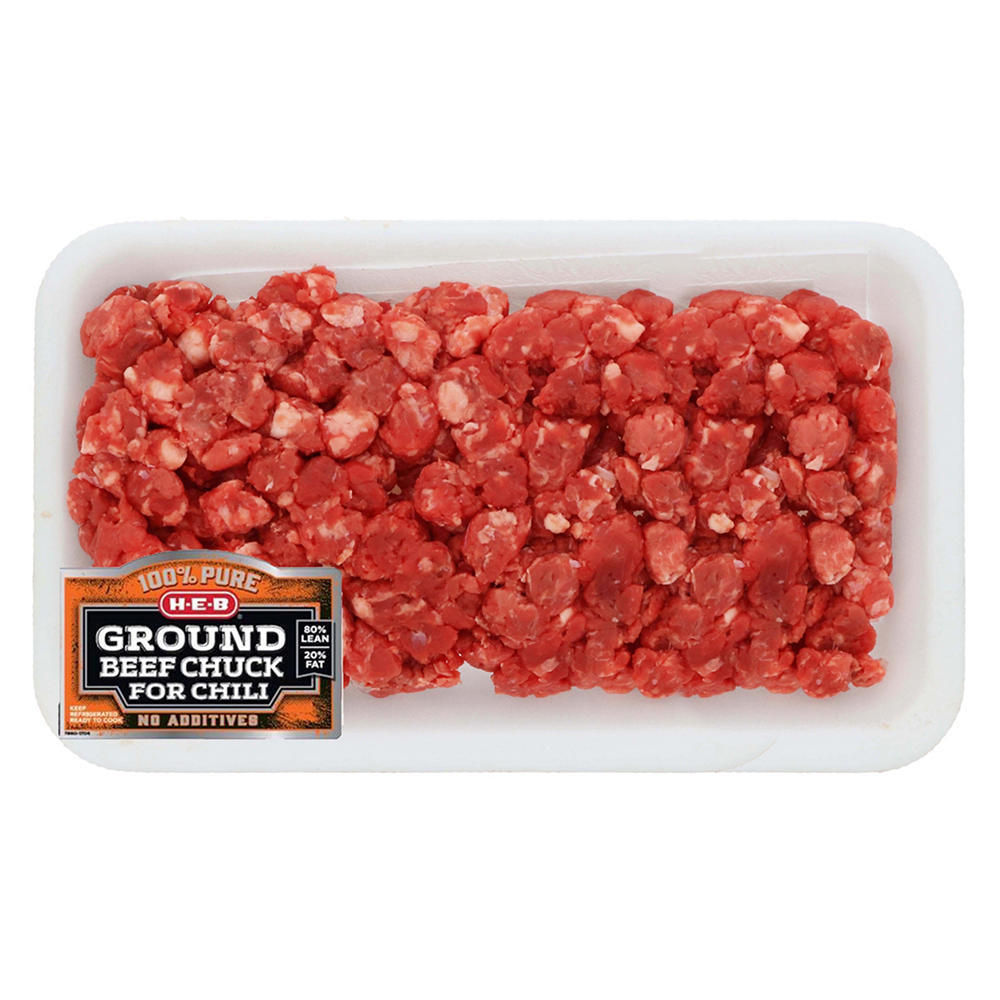 H-E-B 100% Pure Ground Beef Chuck for Chili, 80% Lean - Value Pack, Avg. 1.93 lbs