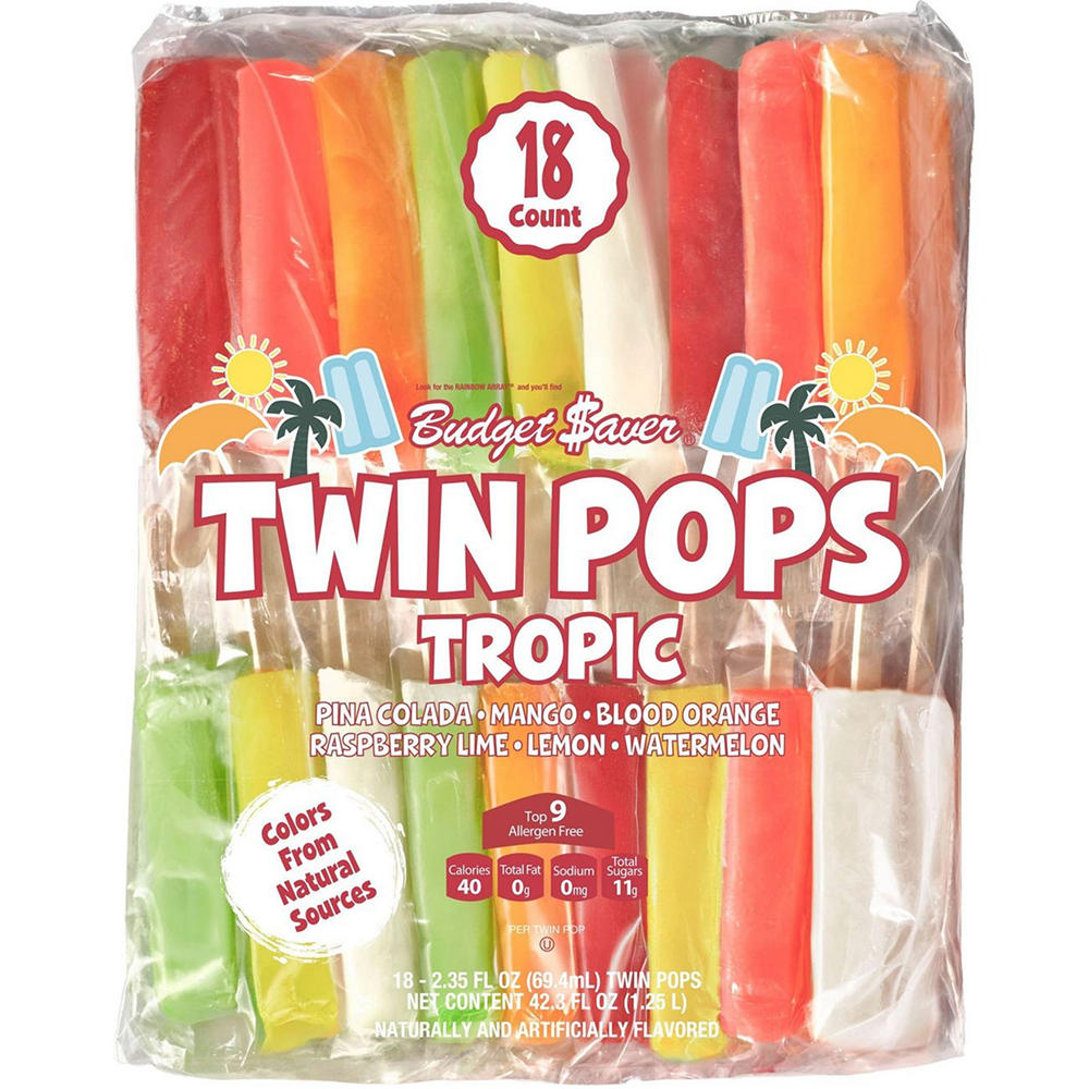 Budget Saver Assorted Tropic Flavors Twin Pops, 18 ct