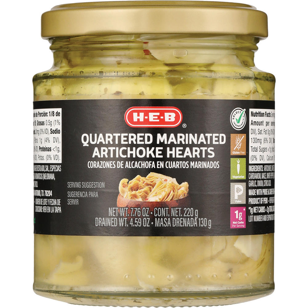 H-E-B Quartered Marinated Artichoke Hearts, 7.76 oz