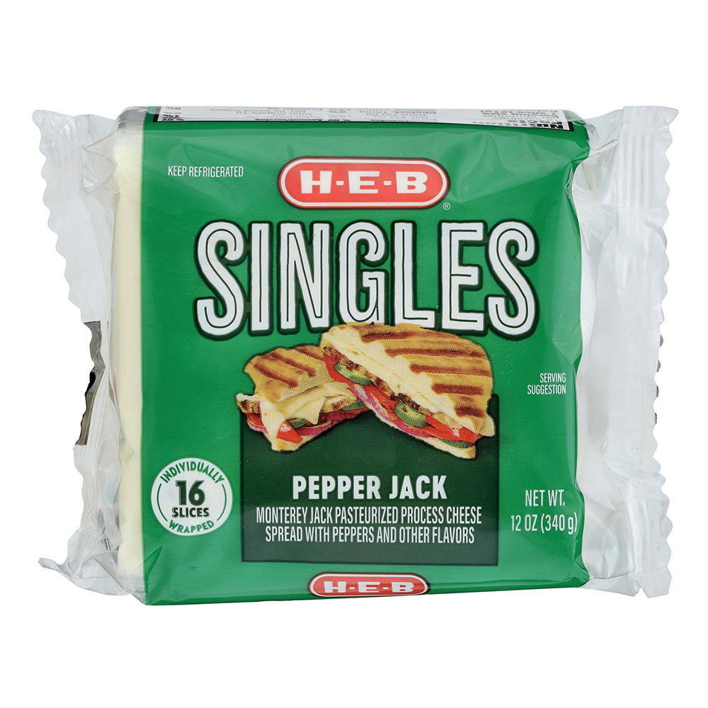 H-E-B Singles Pepper Jack Sliced Cheese, 16 ct, 12 oz