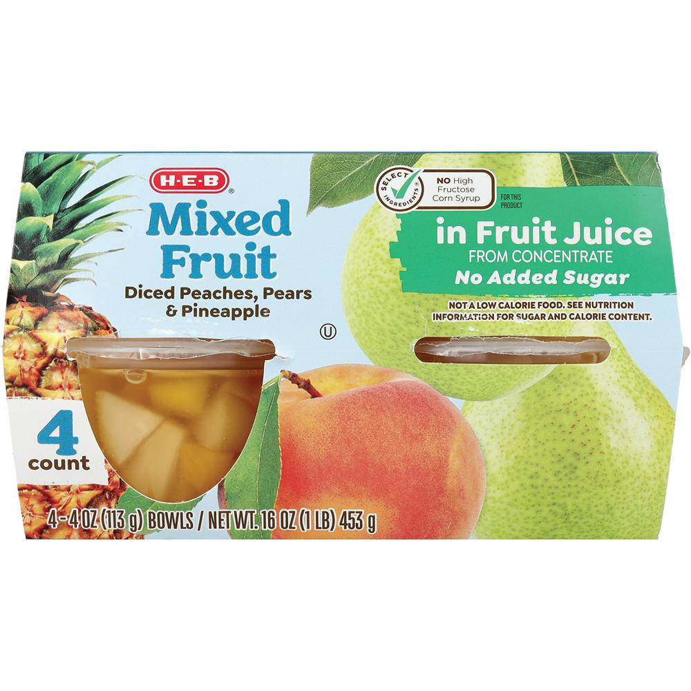 H-E-B Mixed Fruit in Fruit Juice Snack Bowls, 4 ct