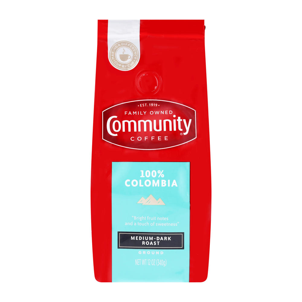 Community Coffee 100% Colombia Medium-Dark Roast Ground Coffee, 12 oz
